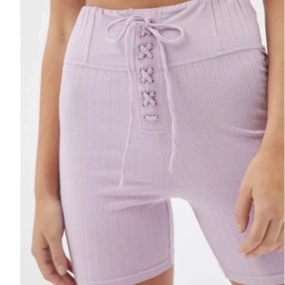 Out From Under Urban Outfitters Lilac Biker Shorts Lace Up Ribbed Size Small NWT - Picture 1 of 12